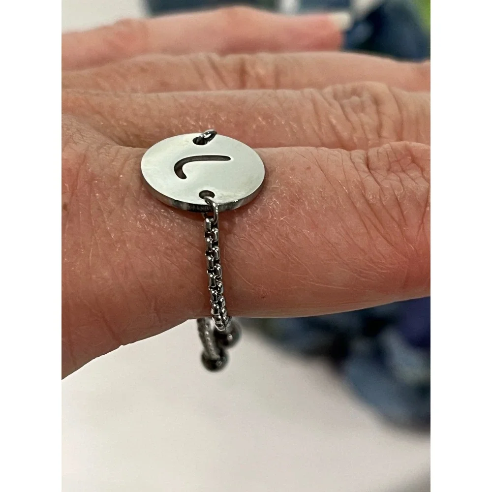 Adjustable Initial J Ring Silver Tone Chain‎ Fashion Jewelry